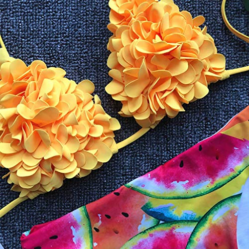 Suces Bikini Mujer Set Bademode Mujeres Abdominales Solid Bañador para Mujer de dos piezas relleno BH Bademode Mujeres Bikini Brasileño Swimwear Traje de baño traje de baño playa Bikini amarillo S