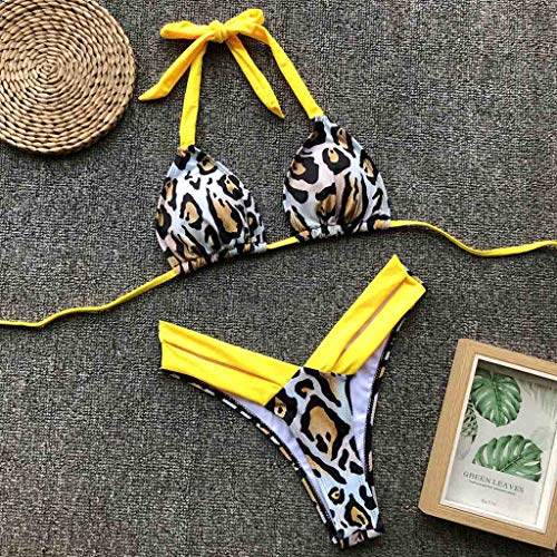 Suces - Bikini para mujer con estampado push up, bikini sexy para mujer, bañador para el vientre, traje de baño sexy, ropa de playa para mujer amarillo S