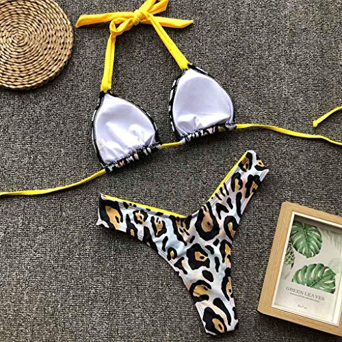 Suces - Bikini para mujer con estampado push up, bikini sexy para mujer, bañador para el vientre, traje de baño sexy, ropa de playa para mujer amarillo S