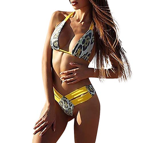 Suces - Bikini para mujer con estampado push up, bikini sexy para mujer, bañador para el vientre, traje de baño sexy, ropa de playa para mujer amarillo S