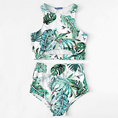 SUCES - Bikini para Mujer de Cintura Alta, 1 Pieza, Tanga, Bikini, impresión, bañador, Traje de baño Sexy, Traje de baño para Mujer, Tankini, Traje, bañador, Ropa de baño Verde L