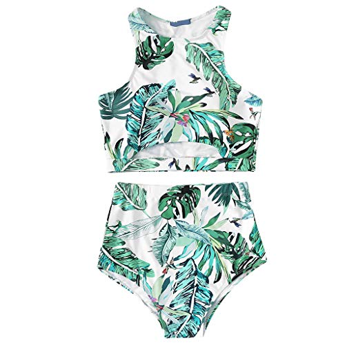 SUCES - Bikini para Mujer de Cintura Alta, 1 Pieza, Tanga, Bikini, impresión, bañador, Traje de baño Sexy, Traje de baño para Mujer, Tankini, Traje, bañador, Ropa de baño Verde L