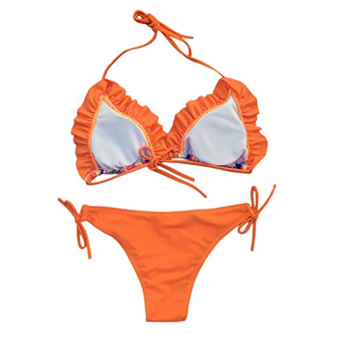 SUCES Bikini Set Mujer Verano Bikini Dos Piezas Mujer Traje de baño Liegestütze Lleno BH Beachwear Beachwear Baño Tankini Bañador Monokini Beachwear Mujer Pantalones Bañador Swimsuit Naranja M