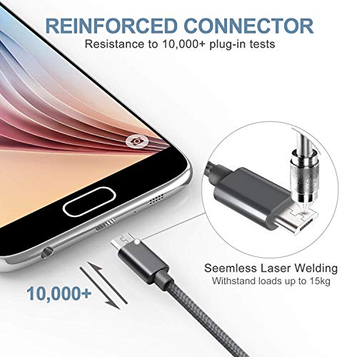 SUCESO Cable Micro USB [3Pack,1M 2M 2M] Cargador Micro USB Carga Rápida Cable USB Trenzado de Nylon Compatible con Android,Samsung Galaxy S7 S6,Huawei,Kindle,LG,Sony,Nexus,Xiaomi y más-Gris