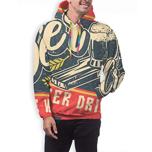 Sudadera con Capucha para Hombre Logotipo para Beer Bar con Botella y Vidrio sobre Fondo Blanco, L Sudadera