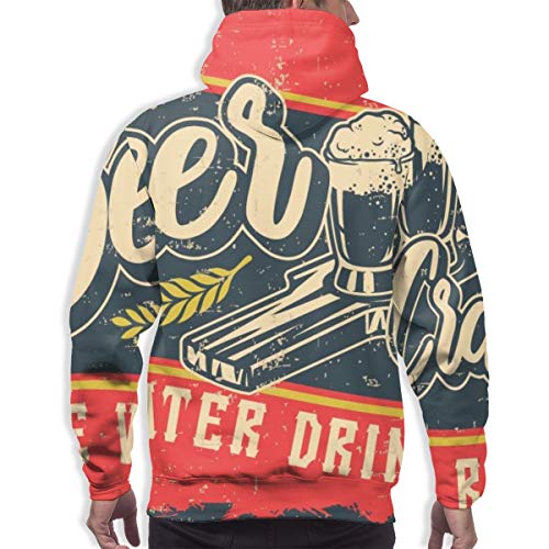 Sudadera con Capucha para Hombre Logotipo para Beer Bar con Botella y Vidrio sobre Fondo Blanco, L Sudadera