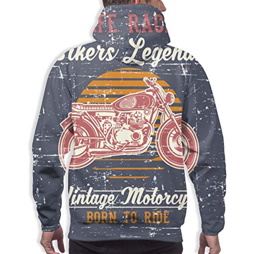 Sudadera con Capucha para Hombres Estilo Grunge Vintage Motorcycle Cafe Racer Vector de Dibujo a Mano, S Sudadera