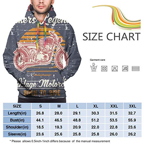 Sudadera con Capucha para Hombres Estilo Grunge Vintage Motorcycle Cafe Racer Vector de Dibujo a Mano, S Sudadera