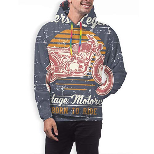 Sudadera con Capucha para Hombres Estilo Grunge Vintage Motorcycle Cafe Racer Vector de Dibujo a Mano, S Sudadera