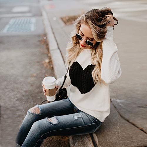 Sudadera de Mujer Básica Knit Love Suéter Moda O-Cuello Otoño Invierno de Gran tamaño Chaqueta de Deporte de los Deportes Manga Larga Irregular Jerséis riou