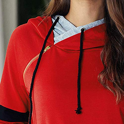 Sudadera Raglán Mujer con Capucha Hoodie de Empalme Tallas Grandes Ropa Deportiva Trail Running Sweatshirt Adolescentes Chica de Manga Larga Pullover Yvelands(Rojo,M)