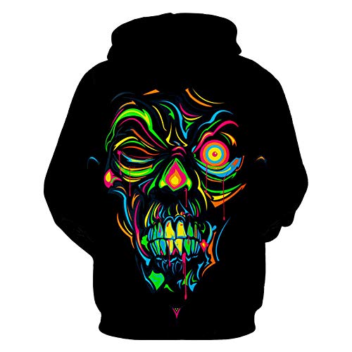 Sudaderas con Capucha, Sudadera para Hombre de Manga Larga Casual Abrigo Camisas BlusaImpresión Digital de Calavera 3D Casual-Negro_XXXL