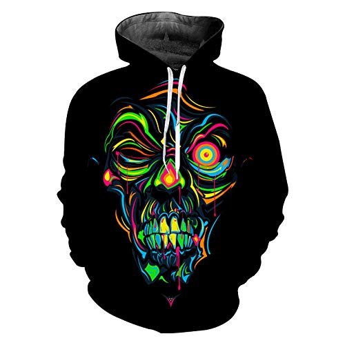 Sudaderas con Capucha, Sudadera para Hombre de Manga Larga Casual Abrigo Camisas BlusaImpresión Digital de Calavera 3D Casual-Negro_XXXL