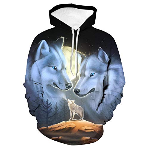 Sudaderas con Capucha Unisexo Y Estampado 3D con Bolsillo De Canguro - Luz Blanca De La Luna Lobo Aullando - Niño Niña Hombre Mujer Adulto Fresco E Inusual Sudaderas -L