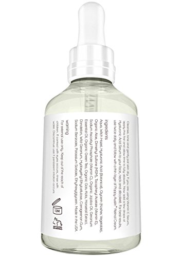 Suero de Ácido Hialurónico para la Piel - ENORME 60ml - Vegano, Cruelty-Free, Orgánico - Mejor Hidratante de Ácido Hialurónico Puro para Rostro con Vitamina C, Té Verde, Vitamina E y Aceite de Jojoba