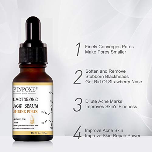 Suero de ácido lactobiónico, Suero Ácido Hialurónico Facial, Riduciendo las Arrugas y las Manchas de la Piel, Sérum Antiedad con Efecto Antiarrugas, Hidratante e Iluminador