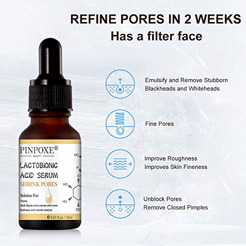 Suero de ácido lactobiónico, Suero Ácido Hialurónico Facial, Riduciendo las Arrugas y las Manchas de la Piel, Sérum Antiedad con Efecto Antiarrugas, Hidratante e Iluminador