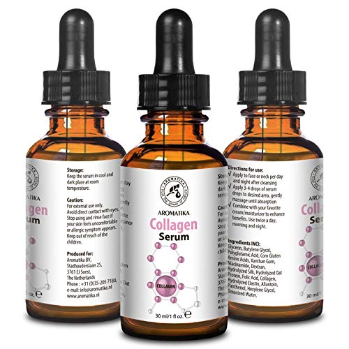 Suero de Colágeno para Cuidado del Rostro y del Cuerpo 30ml en Frasco de Vidrio con Colágeno Puro para Todo Tipo de Piel - Suero Antienvejecimiento - Suero Reforzante con Colágeno