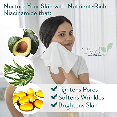 Suero de Vitamina B3 Niacinamida al 5% Eva Naturals (2 oz) - La Niacinamida Beneficia la Piel con su Increíble Propiedad Anti-Edad, Reduce Arrugas, Acné y Decoloración - con Ácido Hialurónico y Aloe