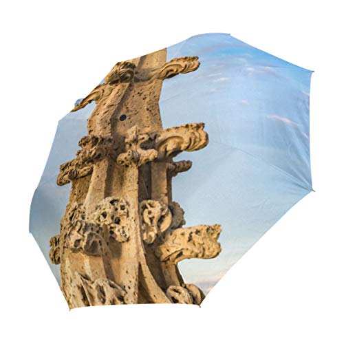 SUHETI Paraguas automático de Apertura/Cierre,Detalle Arquitectónico Chapitel Catedral Gótica Segovia,Paraguas pequeño Plegable a Prueba de Viento, Impermeable