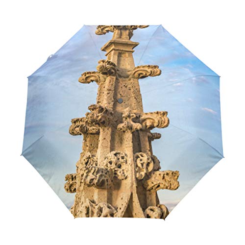 SUHETI Paraguas automático de Apertura/Cierre,Detalle Arquitectónico Chapitel Catedral Gótica Segovia,Paraguas pequeño Plegable a Prueba de Viento, Impermeable