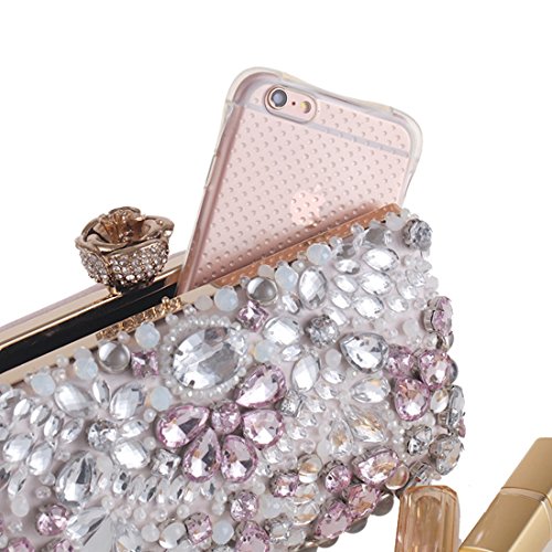 SUIWO Ceremonia de mujer de embrague, Bolso de man Tarde del monedero del bolso de embrague del brillo novia de la boda de las mujeres cóctel Prom Party bolso con cuentas Diamond silvestre pequeña pla