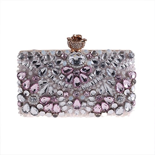 SUIWO Ceremonia de mujer de embrague, Bolso de man Tarde del monedero del bolso de embrague del brillo novia de la boda de las mujeres cóctel Prom Party bolso con cuentas Diamond silvestre pequeña pla