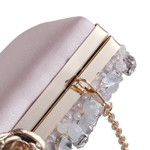 SUIWO Ceremonia de mujer de embrague, Bolso de man Tarde del monedero del bolso de embrague del brillo novia de la boda de las mujeres cóctel Prom Party bolso con cuentas Diamond silvestre pequeña pla