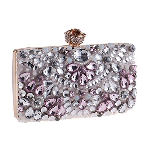 SUIWO Ceremonia de mujer de embrague, Bolso de man Tarde del monedero del bolso de embrague del brillo novia de la boda de las mujeres cóctel Prom Party bolso con cuentas Diamond silvestre pequeña pla