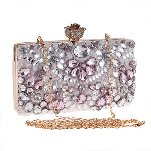 SUIWO Ceremonia de mujer de embrague, Bolso de man Tarde del monedero del bolso de embrague del brillo novia de la boda de las mujeres cóctel Prom Party bolso con cuentas Diamond silvestre pequeña pla
