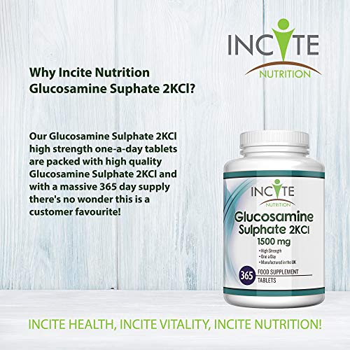 Sulfato de Glucosamina 2KCl, Suplemento de Alta Potencia de 1500 mg, GARANTÍA DE REEMBOLSO DE SU DINERO, 365 Comprimidos (Suministro Para 1 Año) - Condroitina – No son de Gel, Cápsulas Líquidas o en Polvo - Los beneficios Incluyen Soporte y Cuidado de las