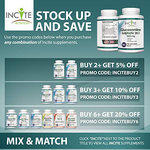 Sulfato de Glucosamina 2KCl, Suplemento de Alta Potencia de 1500 mg, GARANTÍA DE REEMBOLSO DE SU DINERO, 365 Comprimidos (Suministro Para 1 Año) - Condroitina – No son de Gel, Cápsulas Líquidas o en Polvo - Los beneficios Incluyen Soporte y Cuidado de las