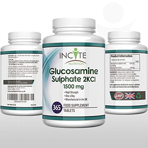 Sulfato de Glucosamina 2KCl, Suplemento de Alta Potencia de 1500 mg, GARANTÍA DE REEMBOLSO DE SU DINERO, 365 Comprimidos (Suministro Para 1 Año) - Condroitina – No son de Gel, Cápsulas Líquidas o en Polvo - Los beneficios Incluyen Soporte y Cuidado de las