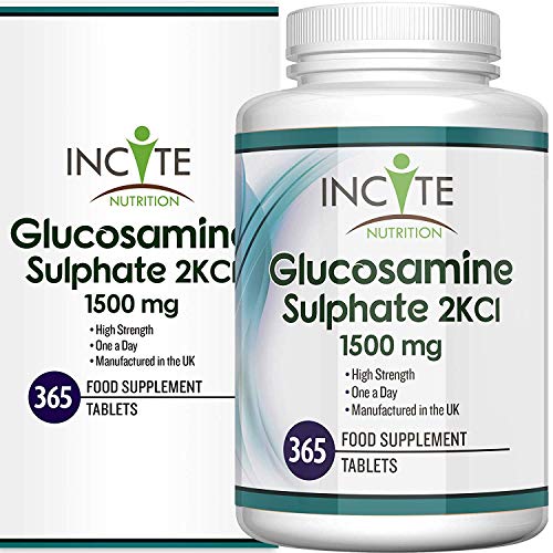 Sulfato de Glucosamina 2KCl, Suplemento de Alta Potencia de 1500 mg, GARANTÍA DE REEMBOLSO DE SU DINERO, 365 Comprimidos (Suministro Para 1 Año) - Condroitina – No son de Gel, Cápsulas Líquidas o en Polvo - Los beneficios Incluyen Soporte y Cuidado de las