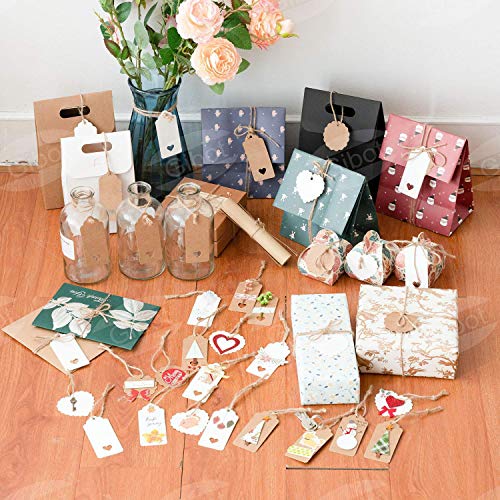 SuMille 200 piezas Etiquetas regalo etiquetas papel kraft de regalo de bricolaje,cuerda de cáñamo de 30m, utilizadas para bodas, cumpleaños y Navidad