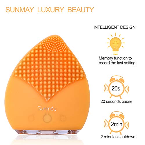 【Sunmay Leaf】SUNMAY Cepillo Limpiador Facial Sónico, Cepillo facial Recargable de Silicona con Función de Memoria Limpiador Facial para todos los tipos de piel(Versión mejorada) - Naranja