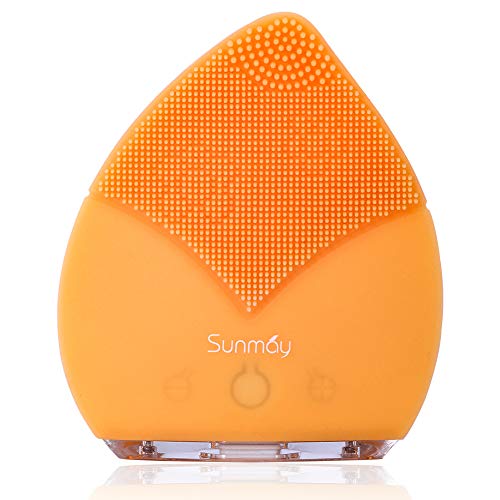 【Sunmay Leaf】SUNMAY Cepillo Limpiador Facial Sónico, Cepillo facial Recargable de Silicona con Función de Memoria Limpiador Facial para todos los tipos de piel(Versión mejorada) - Naranja