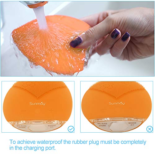 【Sunmay Leaf】SUNMAY Cepillo Limpiador Facial Sónico, Cepillo facial Recargable de Silicona con Función de Memoria Limpiador Facial para todos los tipos de piel(Versión mejorada) - Naranja