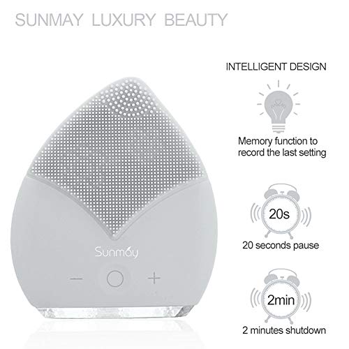 【Sunmay Leaf】SUNMAY Limpiador Facial Impermeable Eléctrico Masajeador con Silicona FDA Recargable Vibraciones Sónicas Dispositivo para Exfoliación la Cara