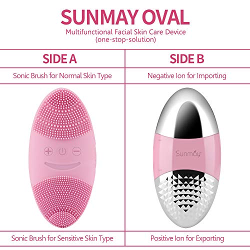 SUNMAY Oval Limpiador Facial Sónico y Dispositivo de Tonificación Facial con Función de Iones Positivos y Negativos para Todo Tipo de Piel