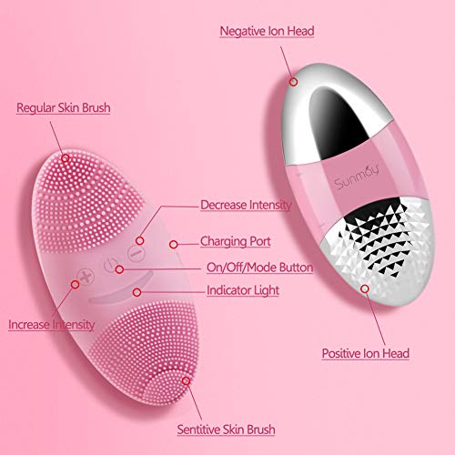 SUNMAY Oval Limpiador Facial Sónico y Dispositivo de Tonificación Facial con Función de Iones Positivos y Negativos para Todo Tipo de Piel