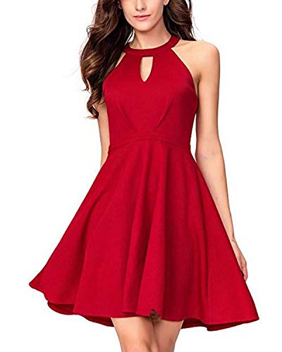 SUNNYME Vestido de fiesta para mujer, vestido de cóctel de una línea de boda, vestido de invitados, sexy sin mangas, cuello halter