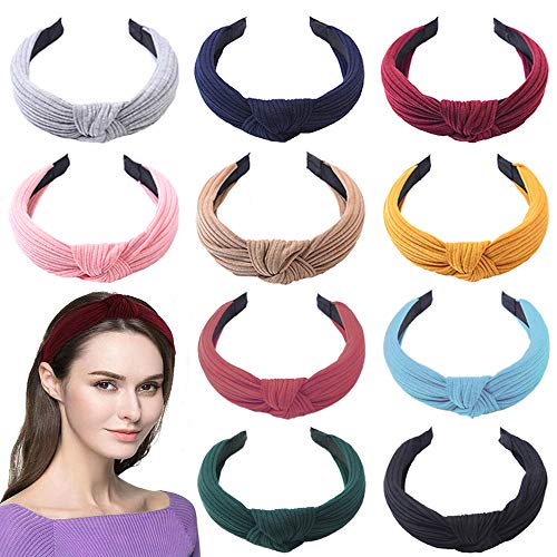 SUNPAT 10Pcs de Pelo Anchas Diadema de Nudo Bandas de Pelo Para la Cabeza Turbantes para Mujer Diadema Para Mujer Chica Niña Accesorio de Pelo 10 Colores Variados