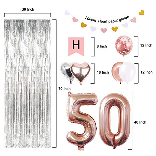 SUNPAT Decoraciones de Cumpleaños Número 50 Banner Globo Decoraciones de Cumpleaños Número 50 Artículos de Fiesta Regalos Para Mujeres Globos Número 50 de Oro Rosa, Globos de Confeti de Oro Rosa
