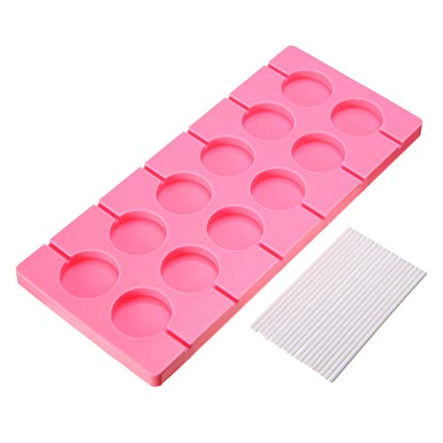 Supercat Molde de Paleta de Silicona Bandejas Redondas Jalea de Caramelo Cubo de Hielo Galletas de Chocolate Molde para Hornear de Paleta + 100 palitos de rosalor Rosa (Pink)