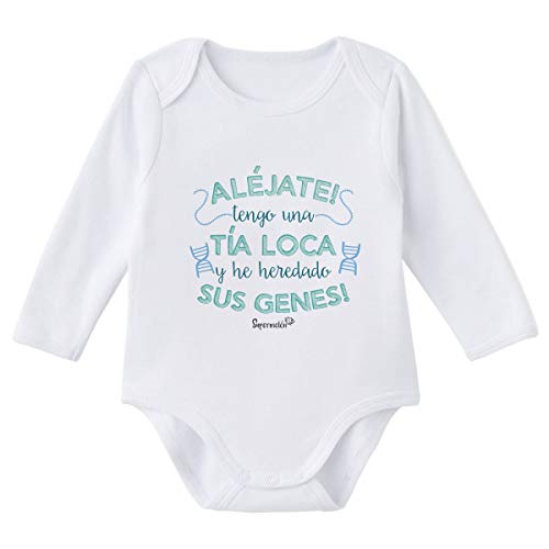 SUPERMOLON Body bebé manga larga Tía loca Blanco algodón para bebé 0-3 meses