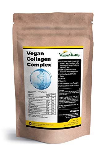 Suplemento De Colágeno Vegano Con Biotina, Liosina, Sílice De Bambú, Zinc, Vitamina C, E, Y A Para Piel, Pelo, Uñas, Articulaciones Y Huesos | Suministro De 2 Meses | Vegano Y Vegetariano | Natural