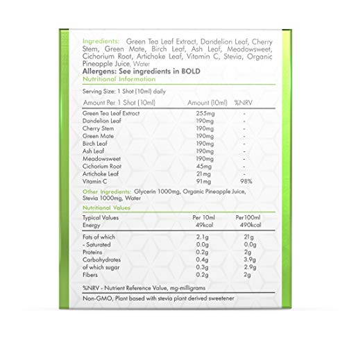 Suplemento de desintoxicación líquida: ayuda renal y limpieza de colon, desintoxicación del hígado, alivio del estreñimiento, bebida vegana de superalimento con té verde, alcachofa, diente de león