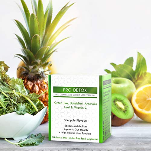 Suplemento de desintoxicación líquida: ayuda renal y limpieza de colon, desintoxicación del hígado, alivio del estreñimiento, bebida vegana de superalimento con té verde, alcachofa, diente de león