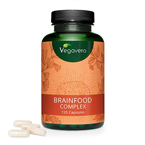 Suplemento Fatiga Mental Vegavero® | Ginseng + Omega 3 Vegano (DHA) + Cafeína de Guaraná + Ginkgo Biloba + B12 | 120 Cápsulas | Nootrópico Natural + Concentración + Memoria | Brainfood Complex